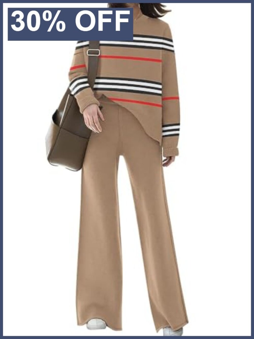 Women's 2 Piece Knit Sweater Set Crop Top Wide Leg Pants Loungewear
